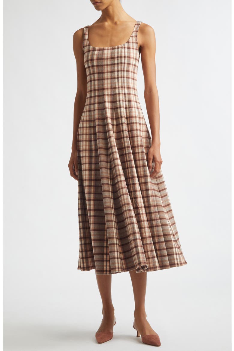 Wells Floral Stitch A-Line Midi Sundress, Main, color, TUSCANY PLAID
