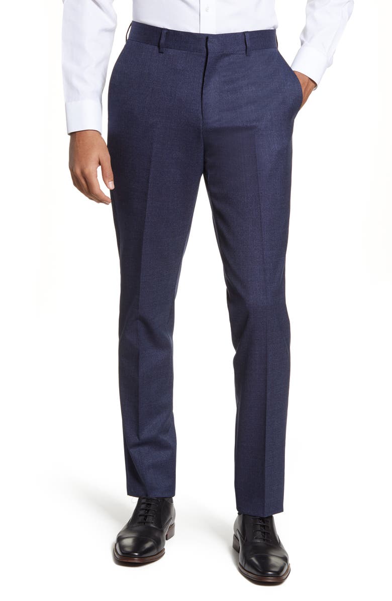 NORDSTROM MEN'S SHOP Nordstrom Flat Front Solid Stretch Wool Dress Pants, Main, color, 