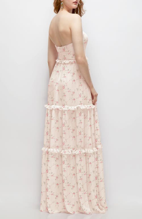 After Six Ruffle Chiffon Strapless Gown In Floral Print