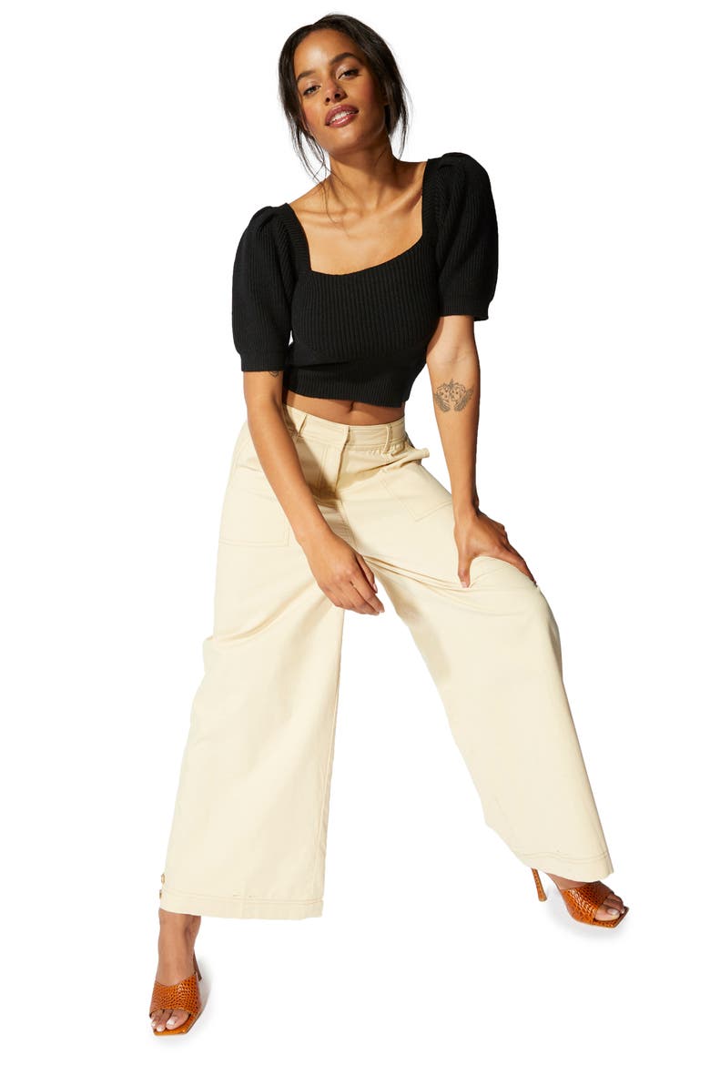 Vallerie Puff Sleeve Knit Top, Alternate, color, BLACK