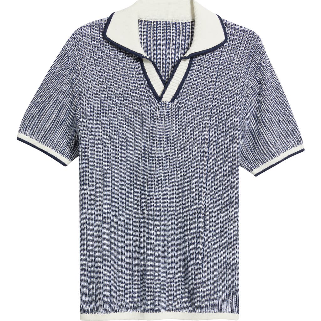 Mavrans Marled Johnny Collar Polo In Blue