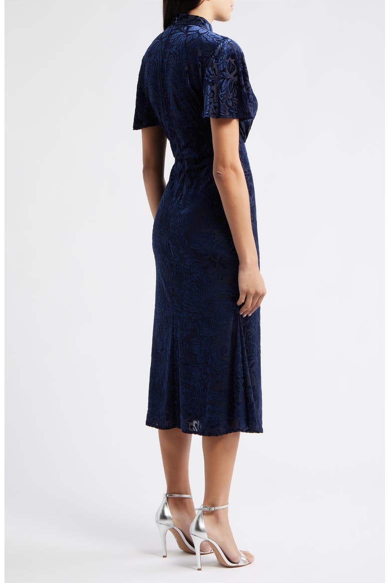 Velvet Burnout Short Sleeve Midi Dress, Alternate, color, NAVY