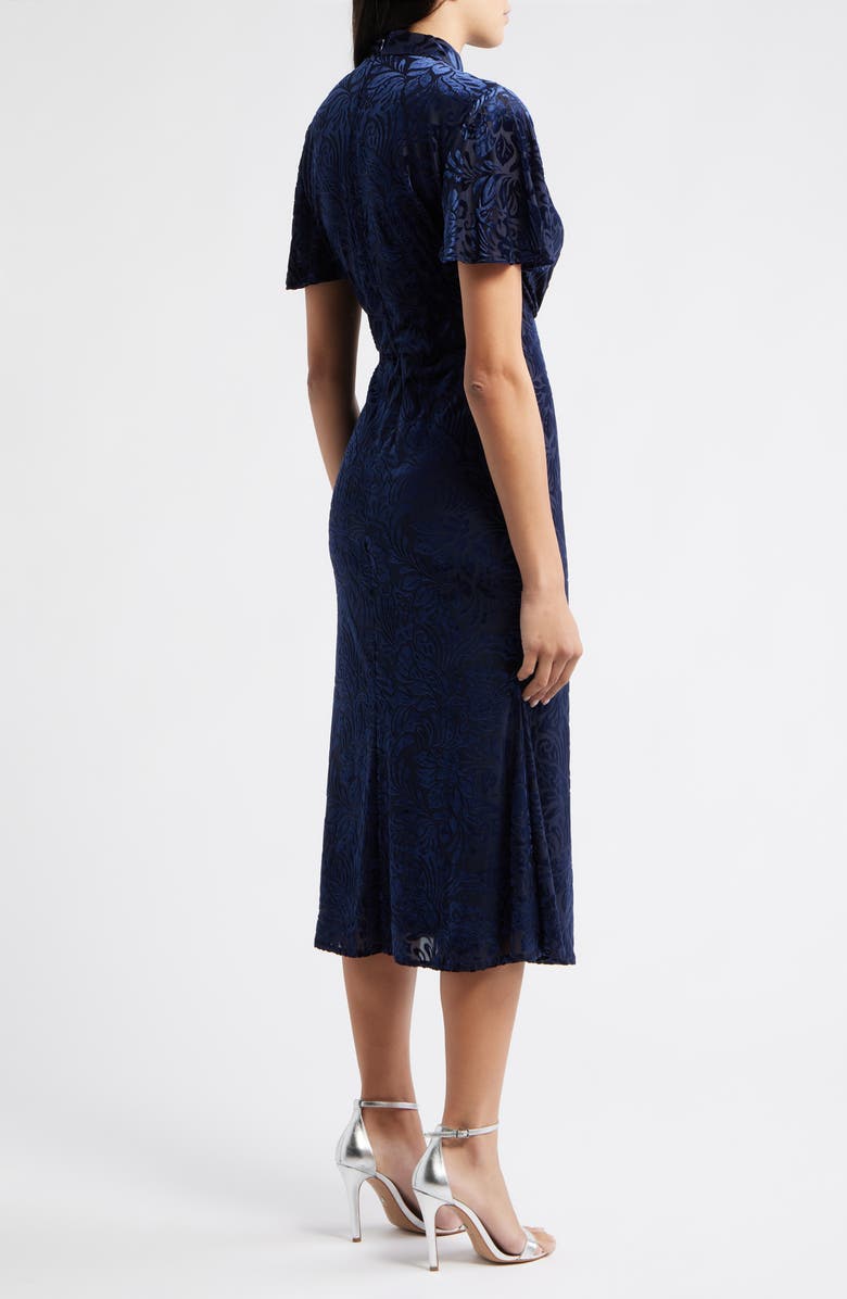 Julia Jordan Velvet Burnout Short Sleeve Midi Dress, Alternate, color, Navy