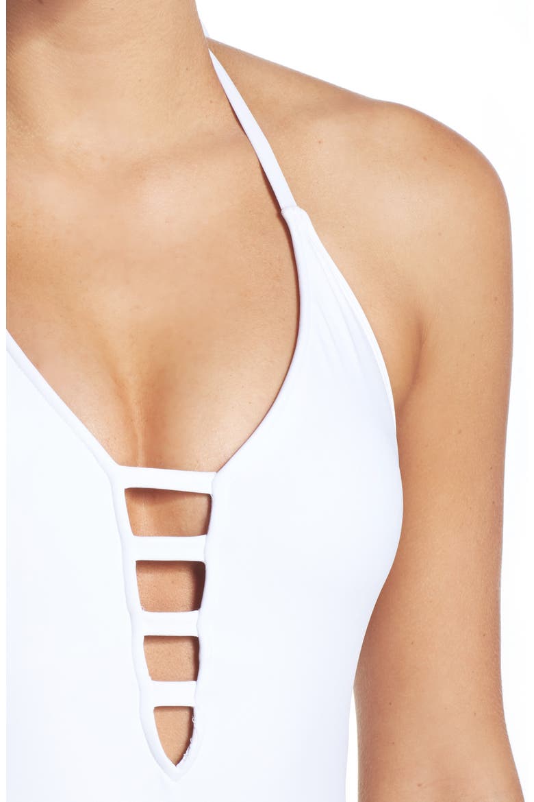 Caged Strap One-Piece Halter Swimsuit, Alternate, color, WHITE