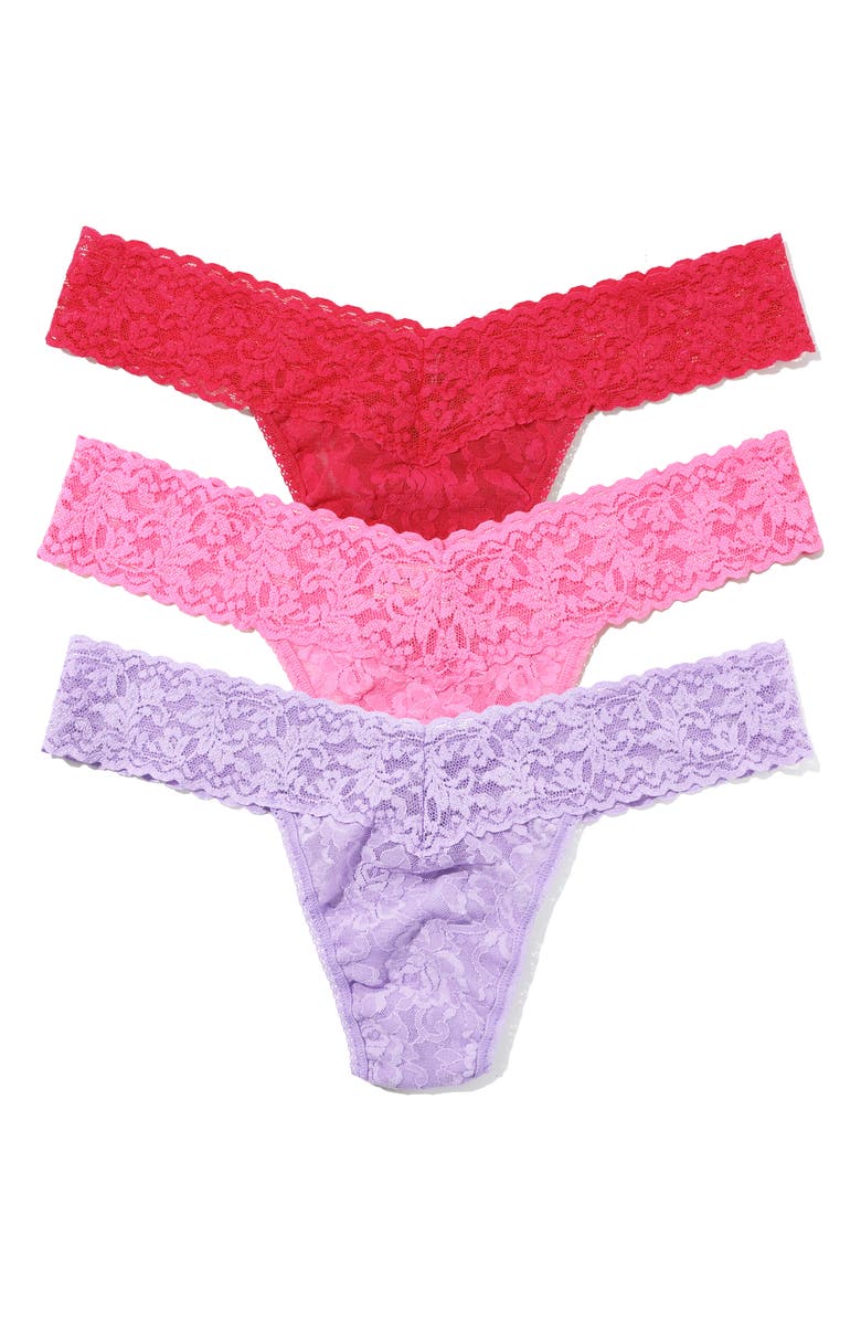 Hanky Panky Matchbox Assorted 3-Pack Low Rise Thongs, Main, color, Cool Lavender/ Taffy/ Coral