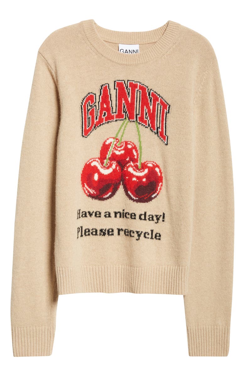 Ganni Intarsia Knit Wool Blend Sweater, Alternate, color, 