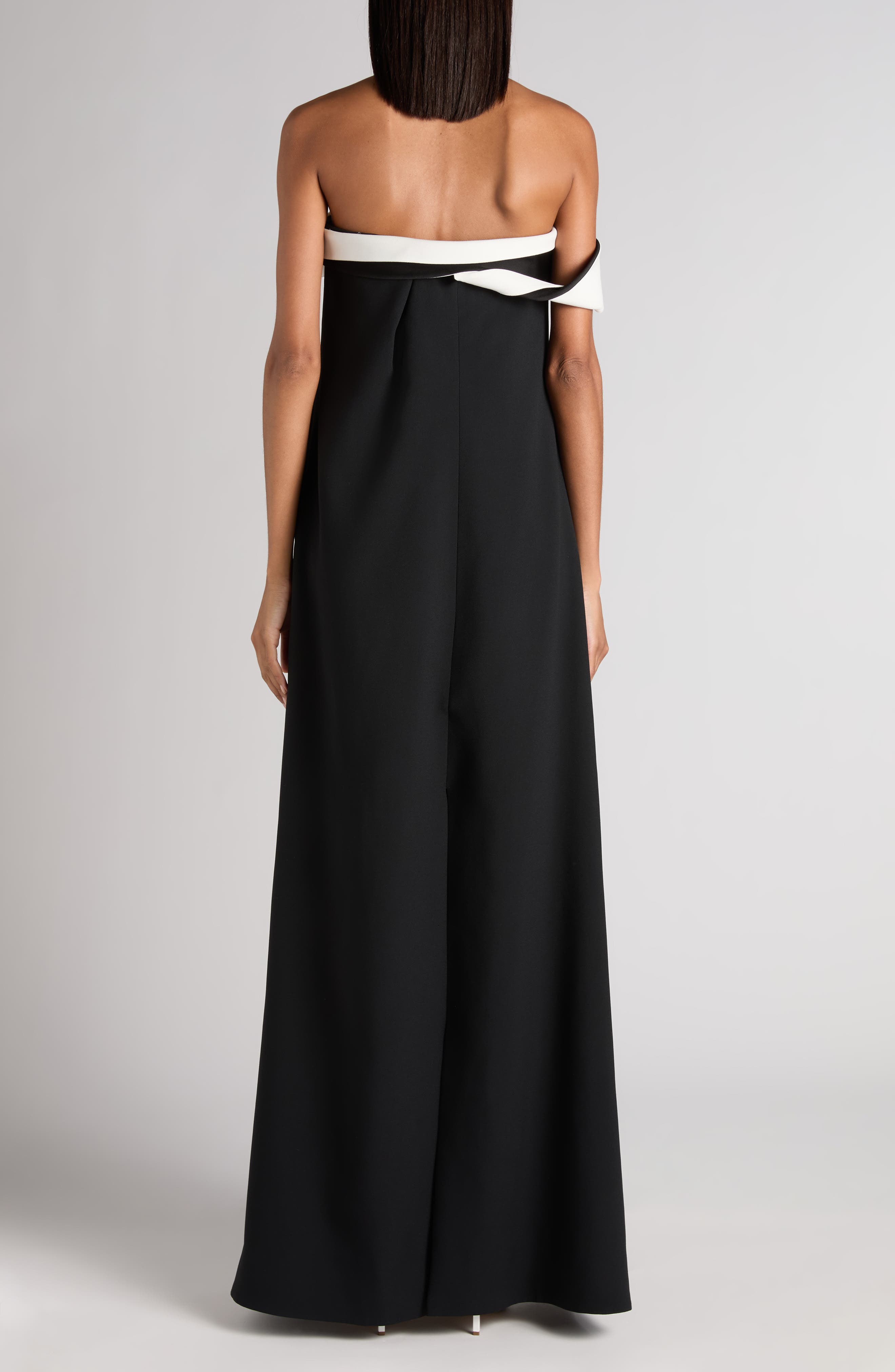 Contrast Draped Neck Crepe Gown - image 2