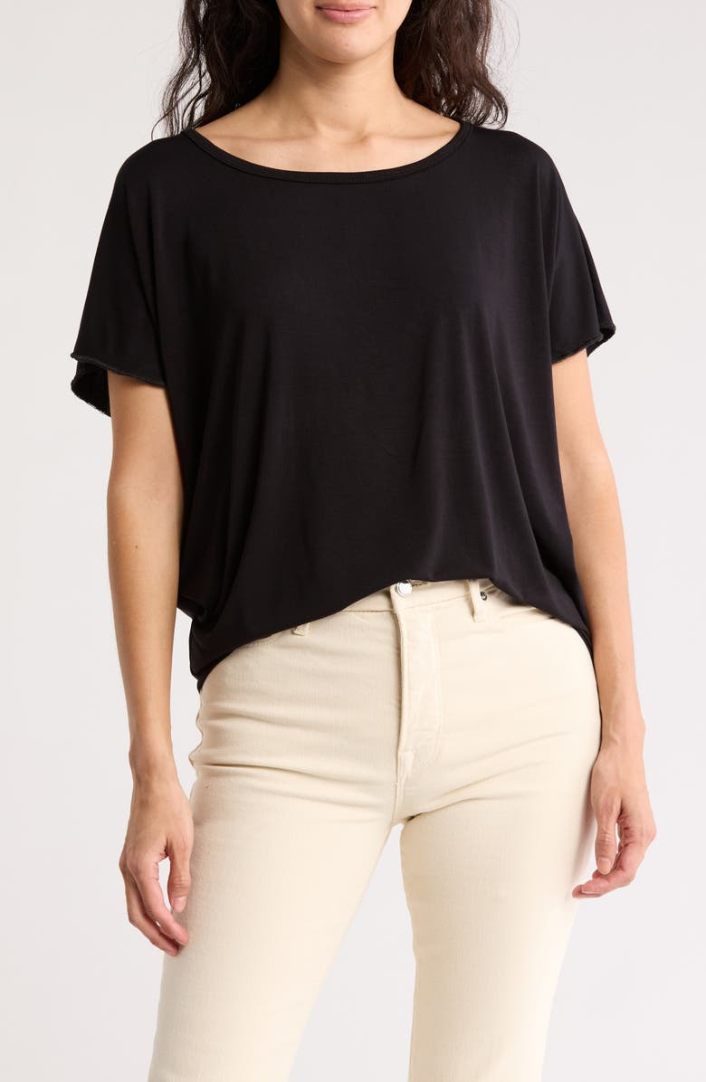 GO COUTURE Cap Sleeve T-Shirt, Main, color, Black
