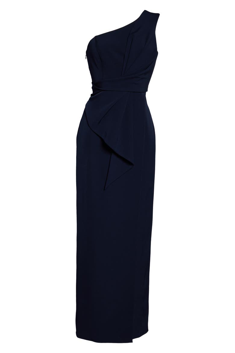 One-Shoulder Laguna Crepe Evening Gown, Alternate, color, NAVY