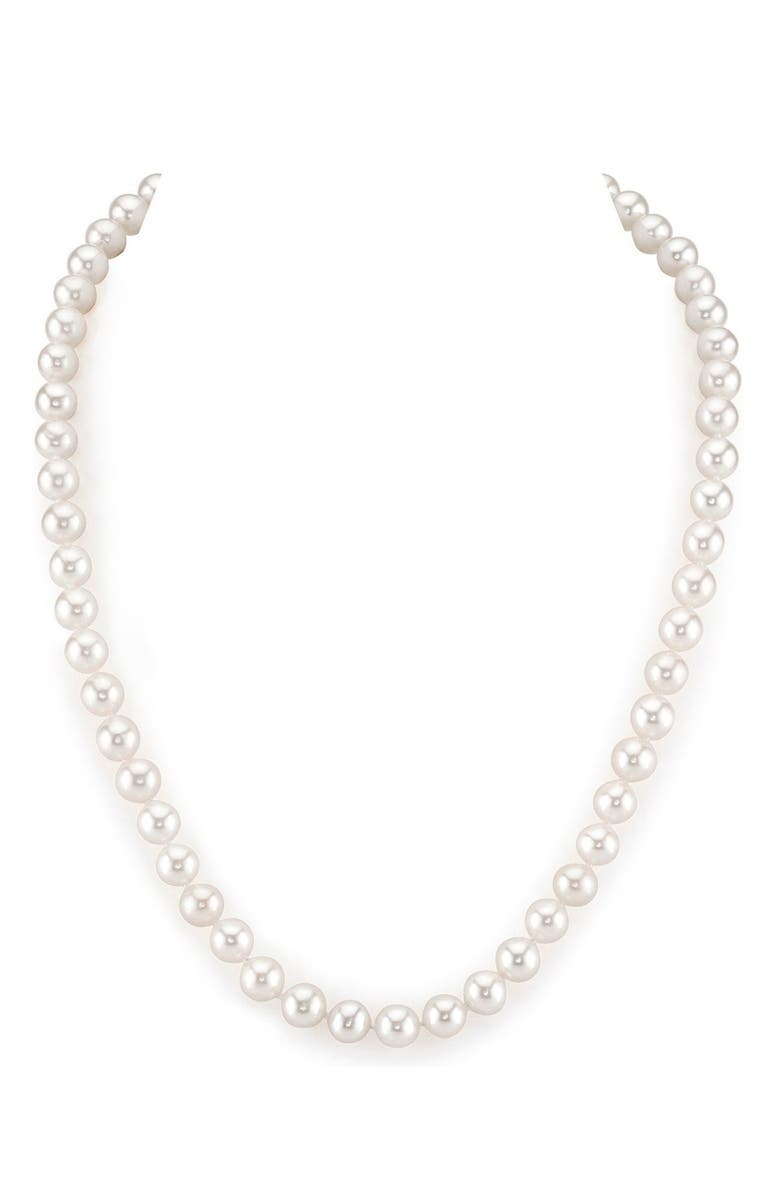 The Pearl Source Freshwater Pearl Necklace & Earrings, Main, color, White Gold - Finesse Clasp