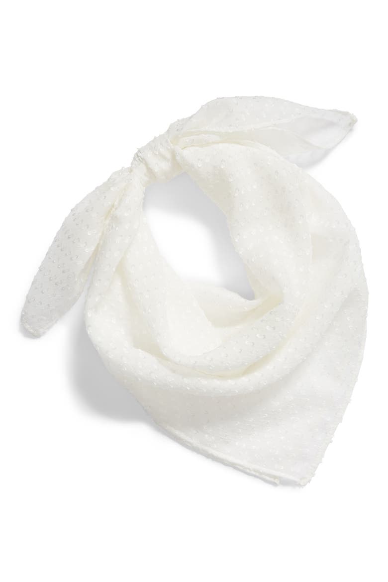 Swiss Dot Square Silk Blend Scarf, Alternate, color, WHITE
