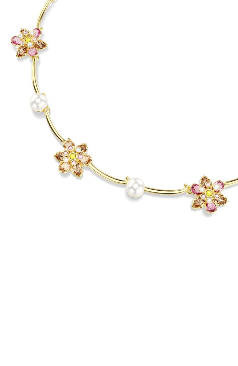 Swarovski Idyllia Crystal Flower & Faux Pearl Collar Necklace, Alternate, color, Gold/ Multi