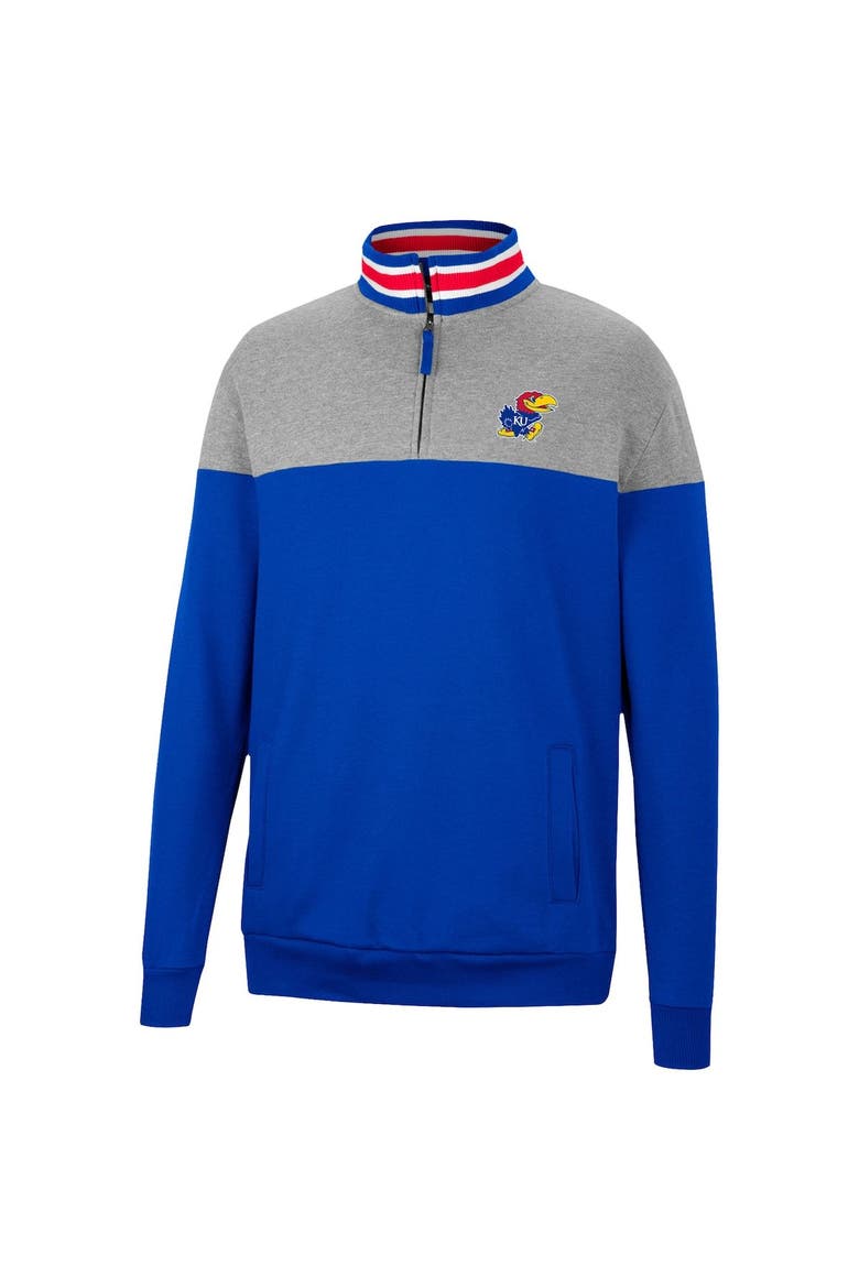 Men's Colosseum Heathered Gray/Royal Kansas Jayhawks Be the Ball Quarter-Zip Top, Alternate, color, Royal