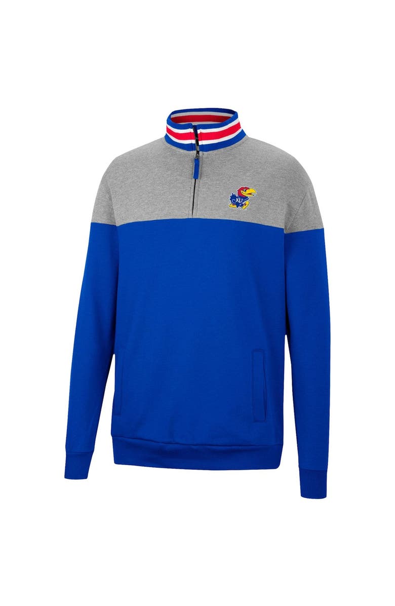 COLOSSEUM Men's Colosseum Heathered Gray/Royal Kansas Jayhawks Be the Ball Quarter-Zip Top, Alternate, color,