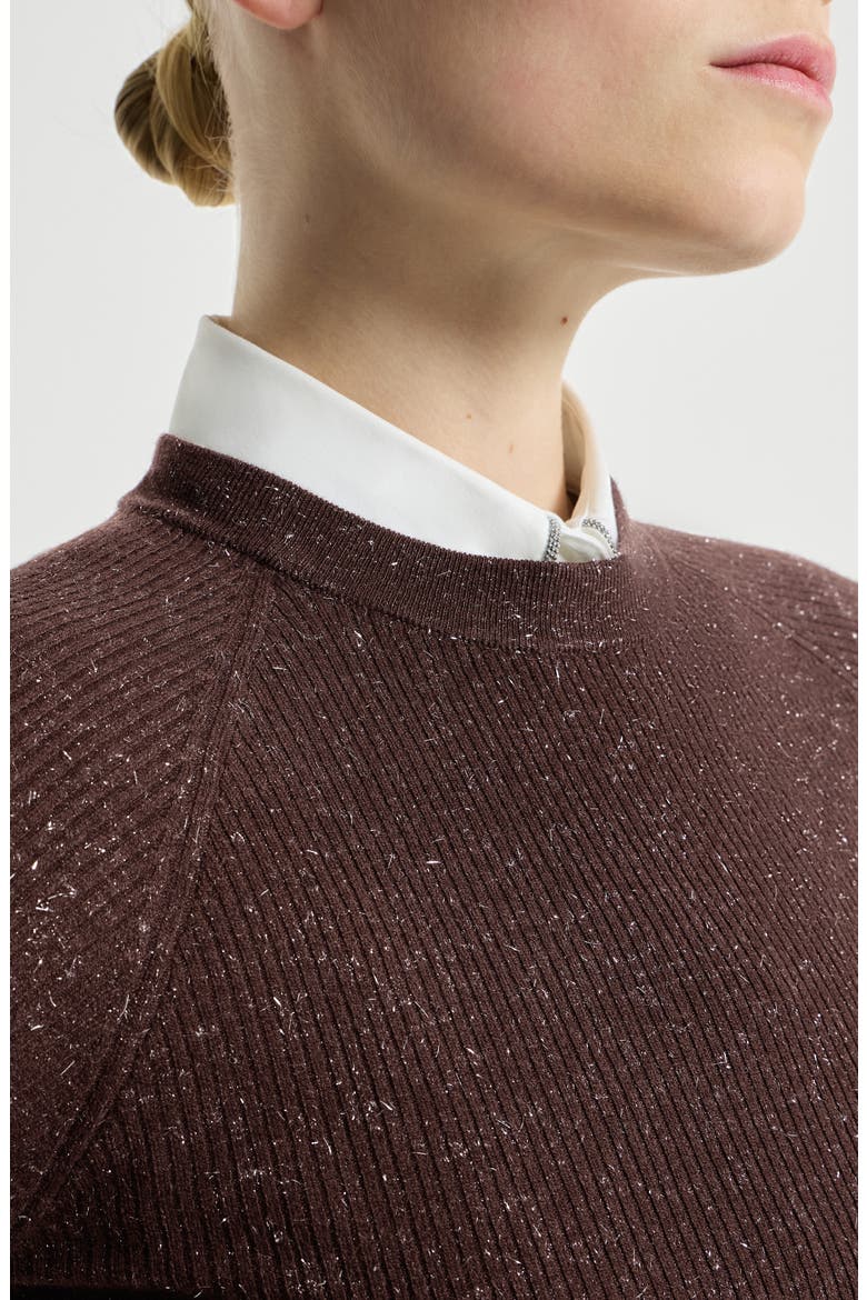 Sparkling cashmere lightweight rib knit sweater, Alternate, color, Cocoa