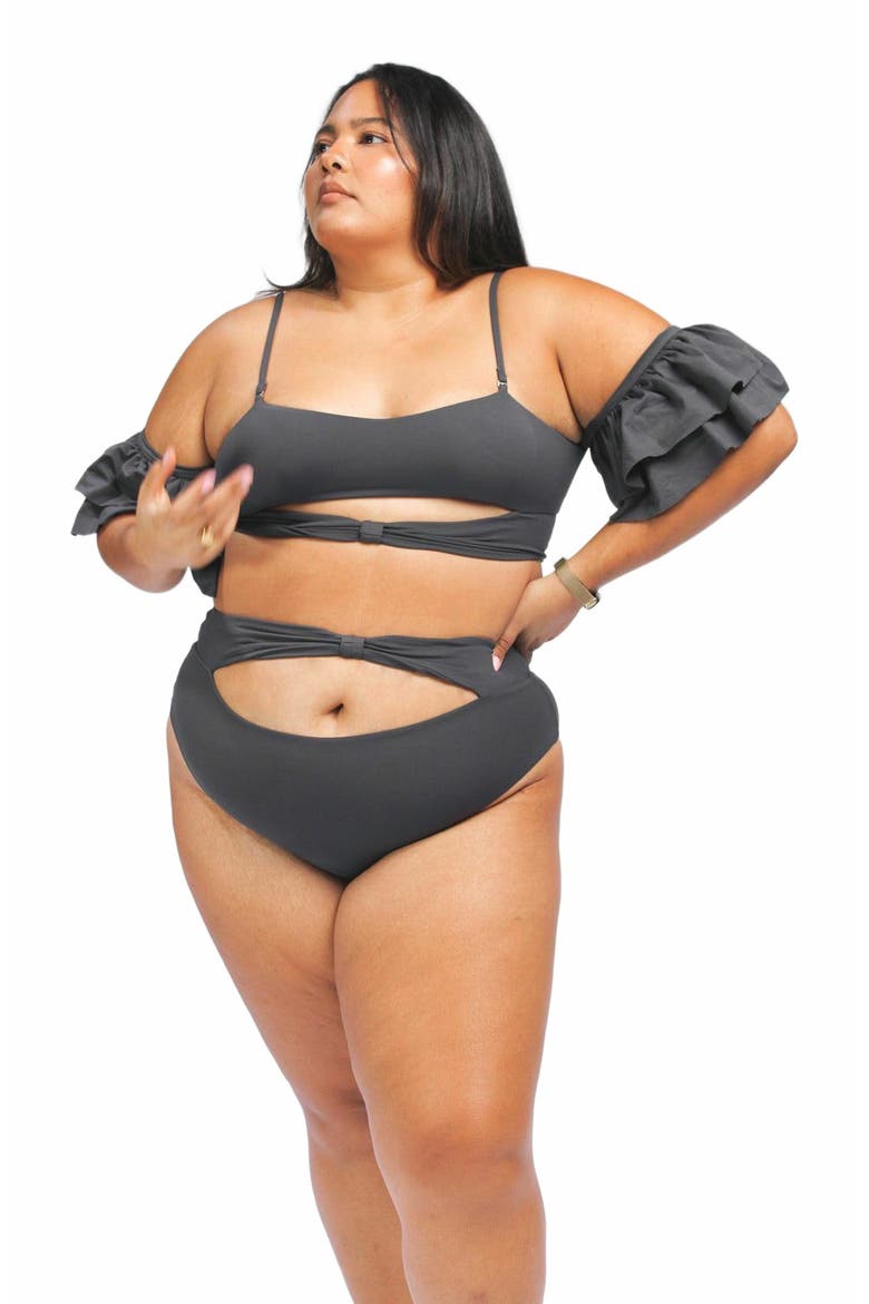 Ty Cutout Bikini Bottom, Main, color, Charcoal Grey