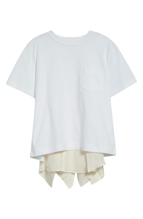 Sacai Paneled Cotton-jersey And Ruffled Satin T-shirt In White