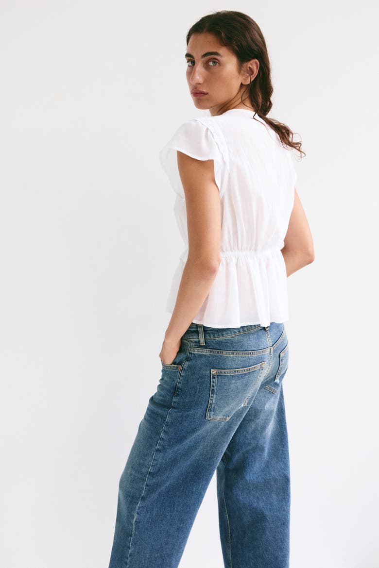 Ruffle-trimmed Blouse, Alternate, color, White