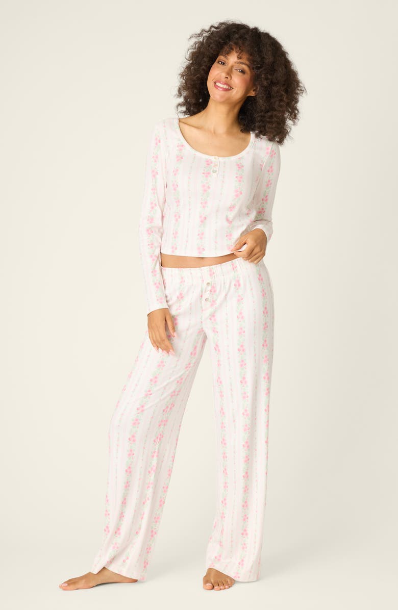 PJ Salvage Roses Are Pink Double Brushed Pointelle Pajama Pants, Alternate, color, Ivory