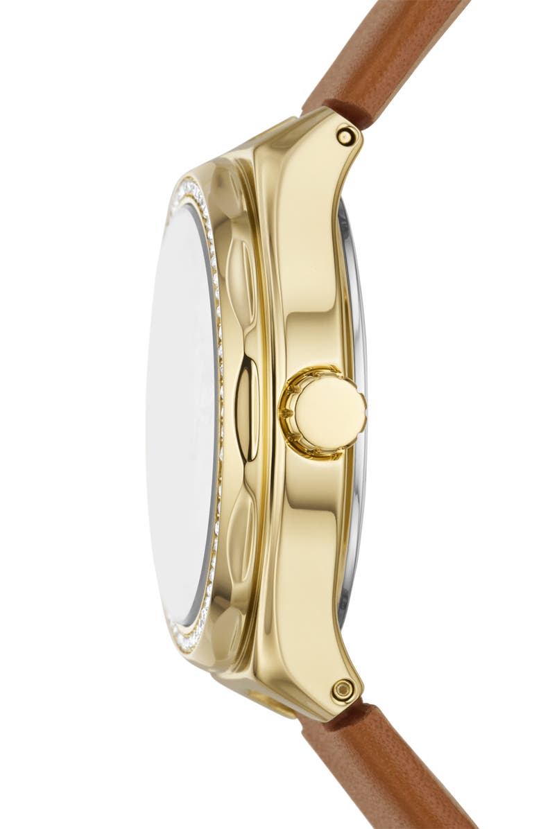 Fossil Eevie Crystal Three-Hand Leather Strap Watch, 30mm, Alternate, color,