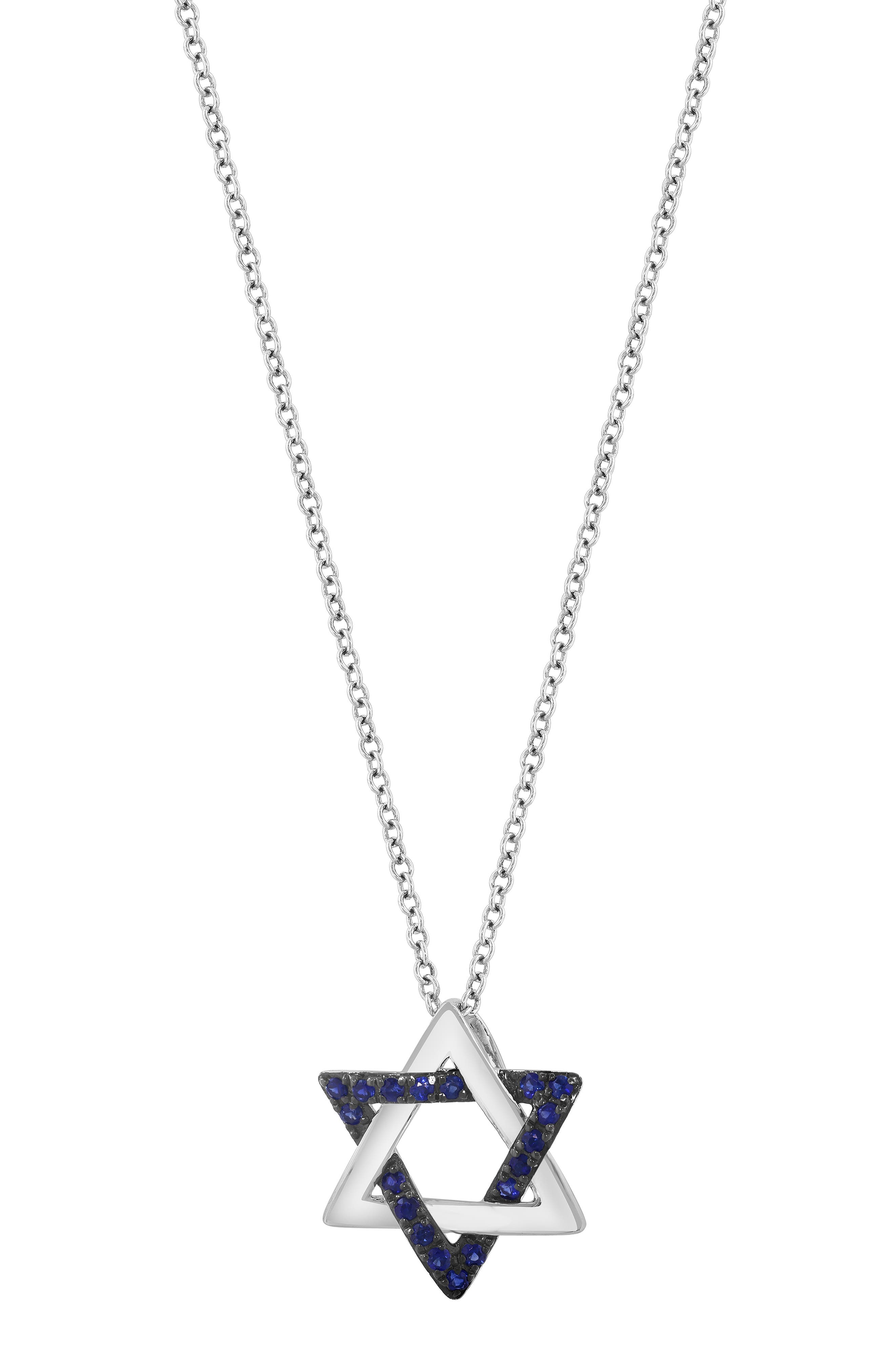 Sterling Silver Sapphire Star of David Pendant Necklace