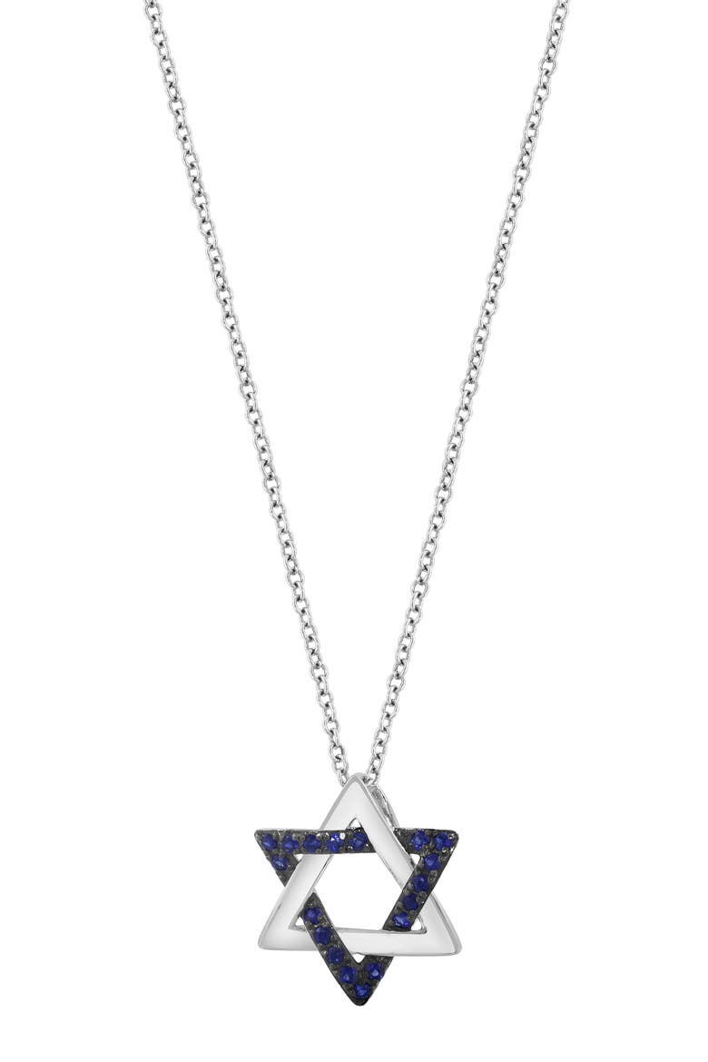 Sterling Silver Sapphire Star of David Pendant Necklace, Main, color, BLUE