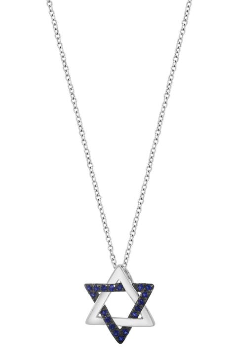 Sterling Silver Sapphire Star of David Pendant Necklace