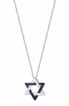 Sterling Silver Sapphire Star of David Pendant Necklace