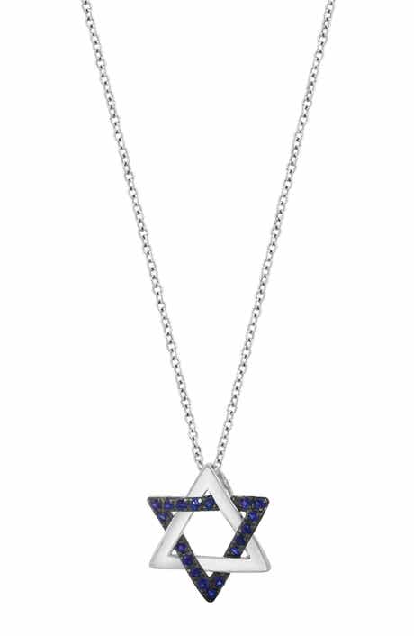 Sterling Silver Sapphire Star of David Pendant Necklace