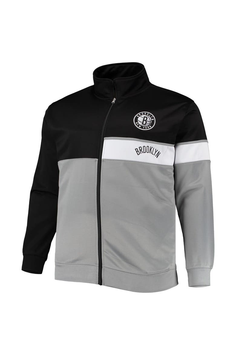 Men's Black/Gray Brooklyn Nets Big & Tall Pieced Body Full-Zip Track Jacket, Alternate, color, Black