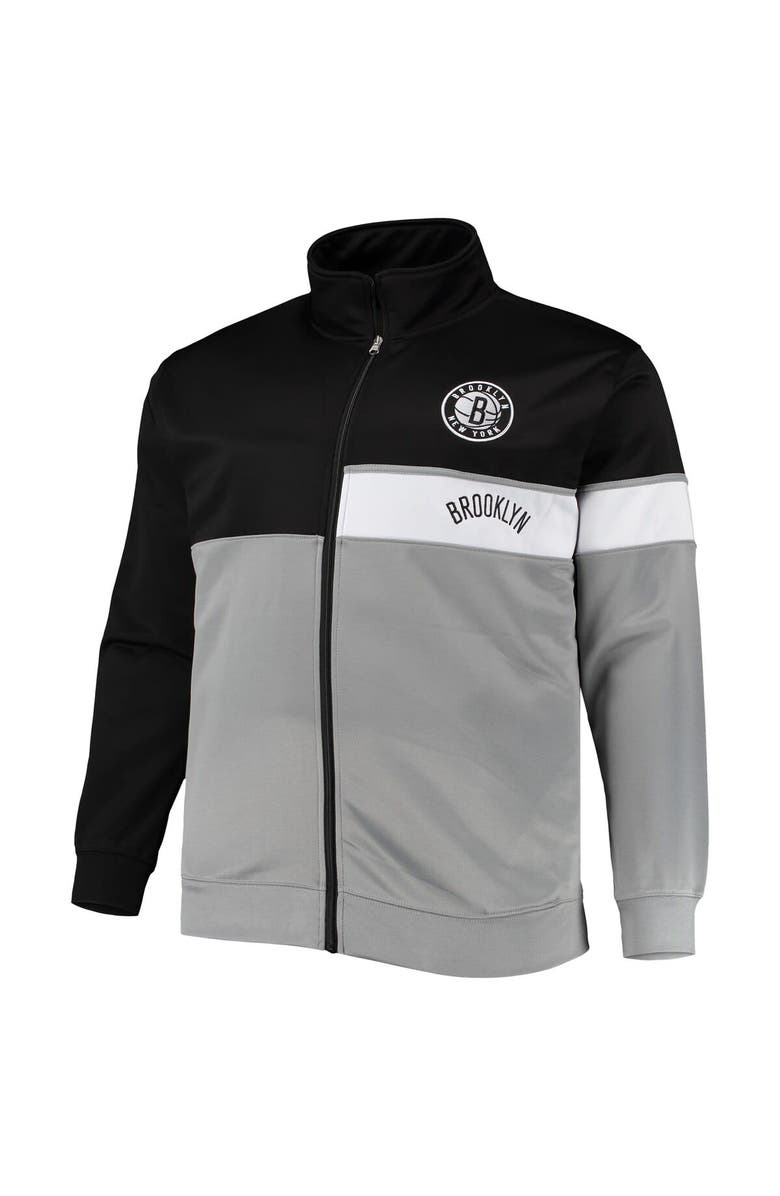 PROFILE Men's Black/Gray Brooklyn Nets Big & Tall Pieced Body Full-Zip Track Jacket, Alternate, color, Black