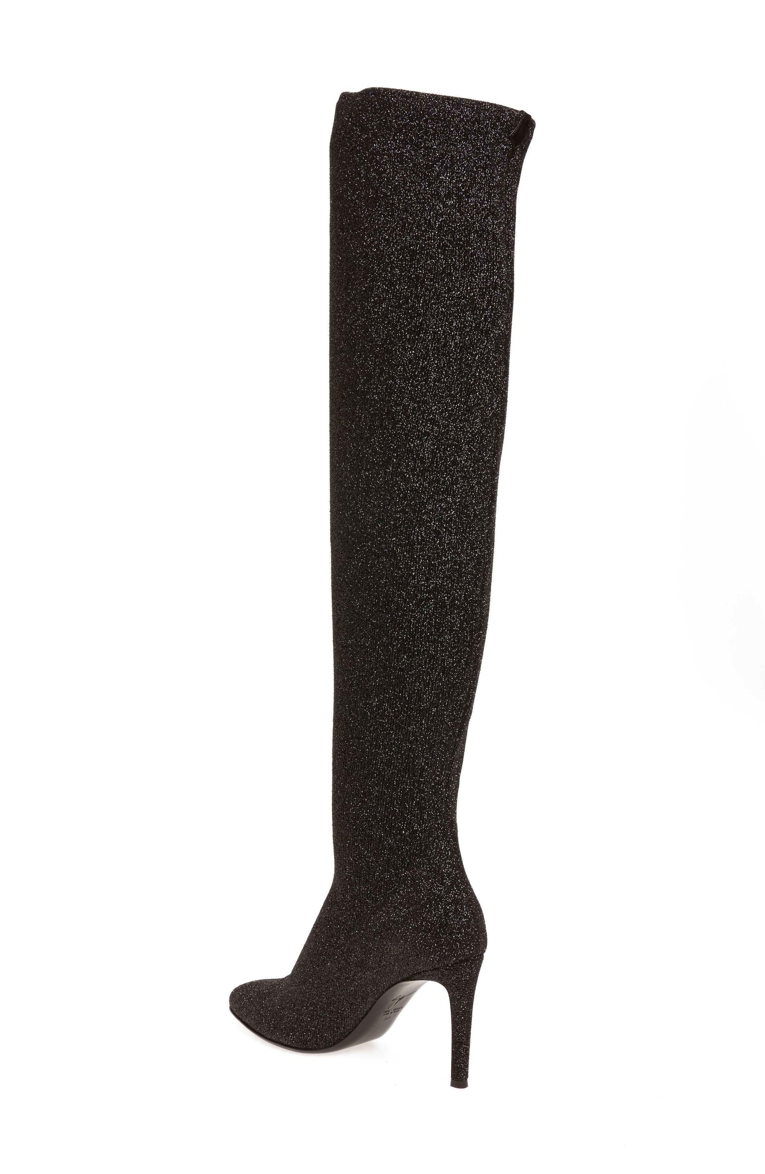 Glitter Stretch Over the Knee Boot, Alternate, color, BLACK