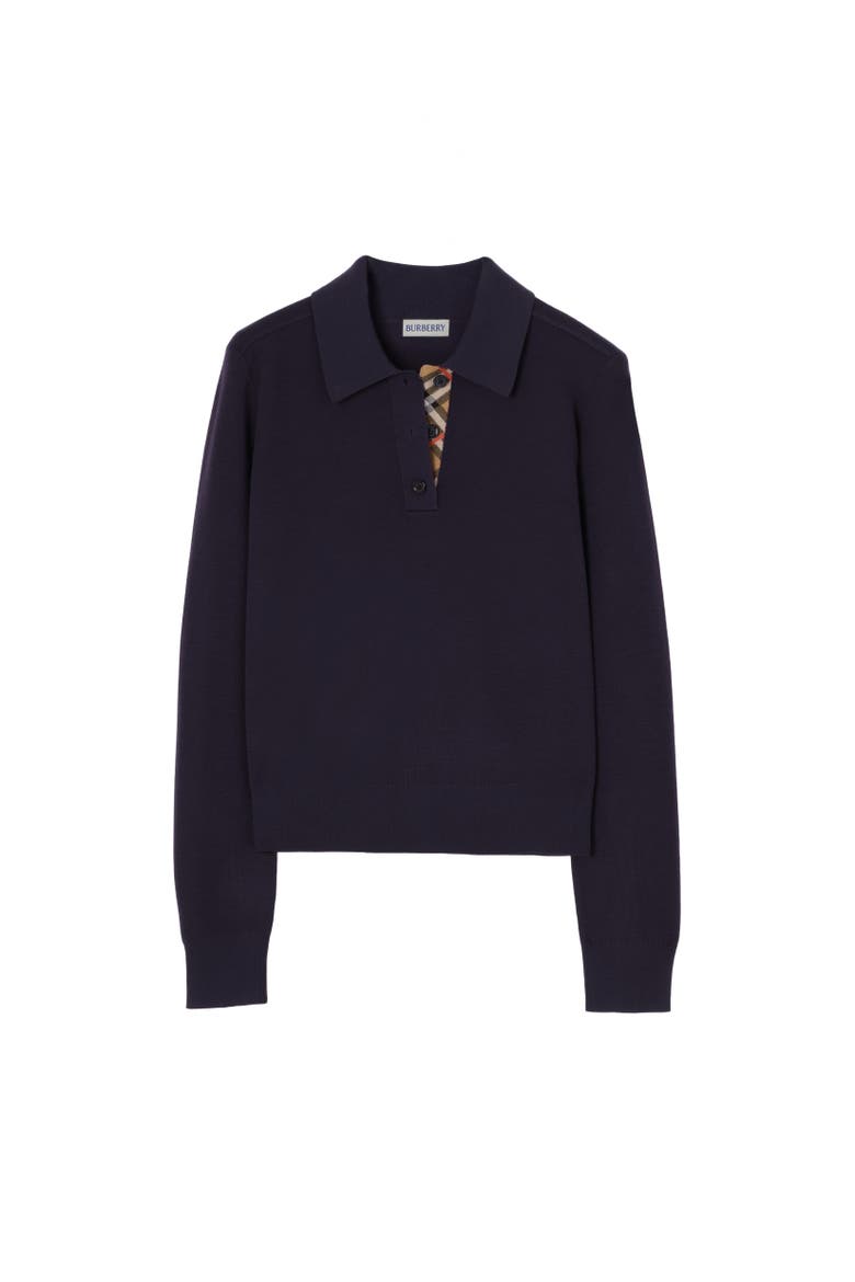 Long-sleeve Wool Polo Shirt, Alternate, color, Grape purple