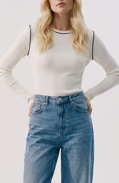 Kara Contrast Piping Long Sleeve Sweater Top