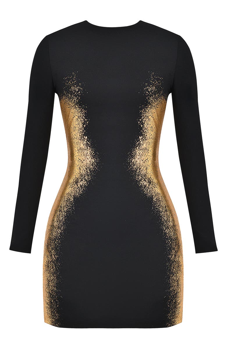 HOUSE OF CB Domenica Foil Long Sleeve Minidress, Alternate, color, Black