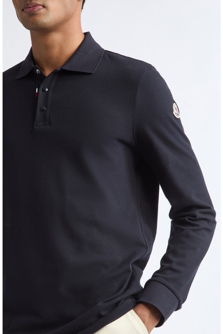 Long Sleeve Cotton Piqué Polo, Alternate, color, BLACK NAVY