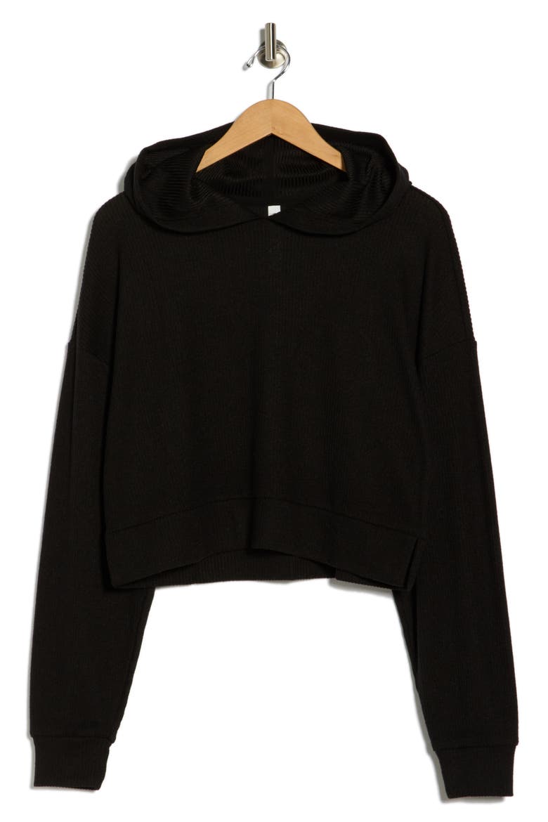 Rib Hoodie, Alternate, color, BLACK