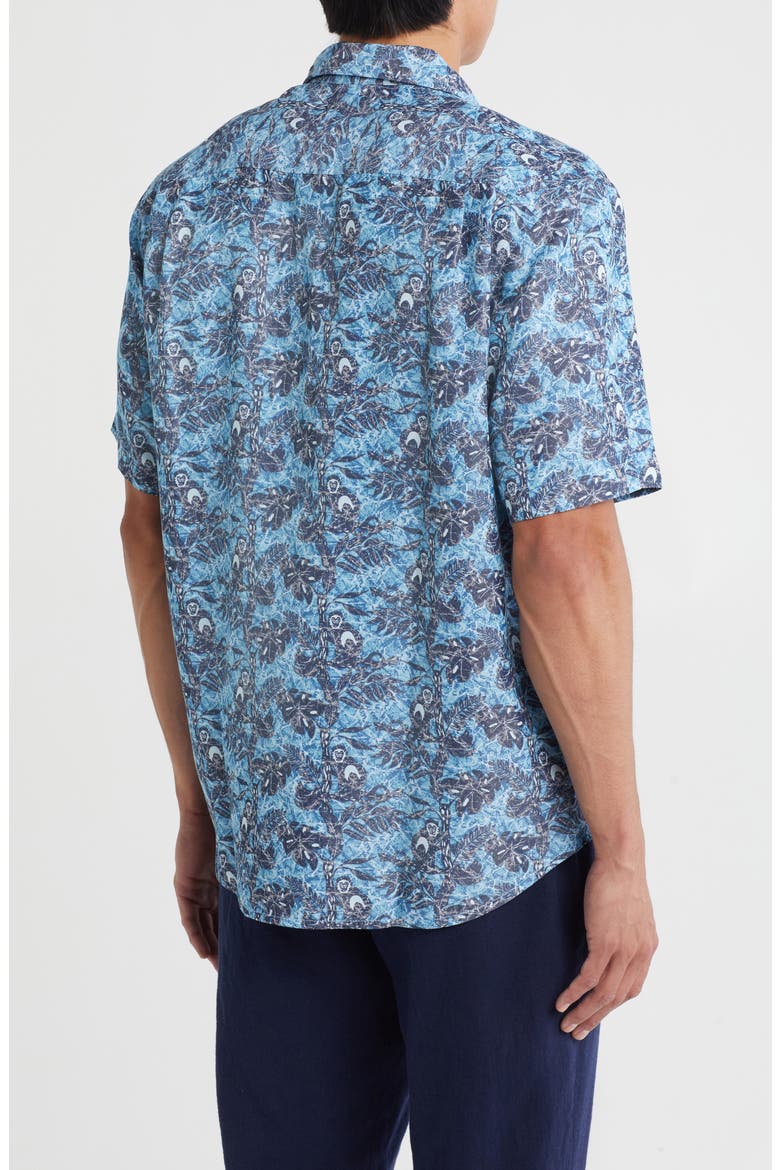 Coconut Point Capuchin Vines Short Sleeve Button-Up Shirt, Alternate, color, POOL TILE