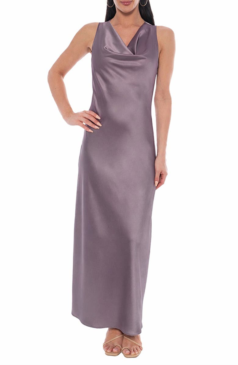 Marina Cowl Neck Satin Maxi Dress, Main, color, Mink