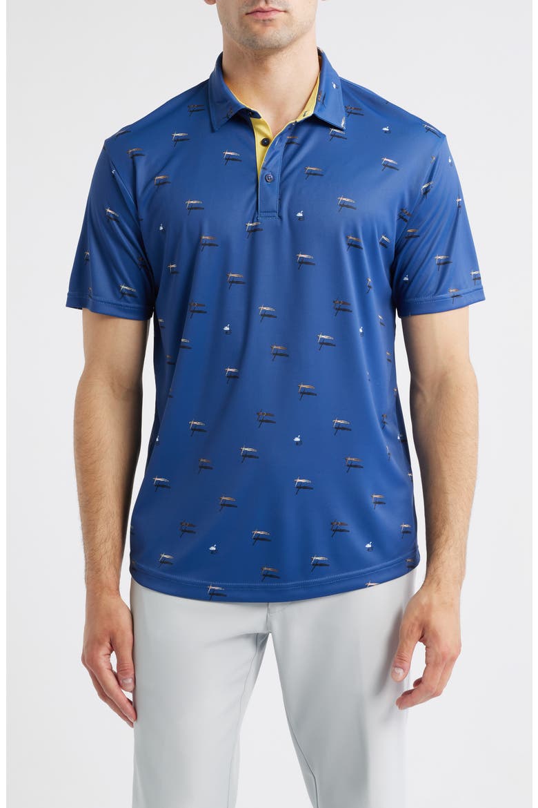 Pier Swimmer Print Performance Golf Polo, Main, color, NAVY