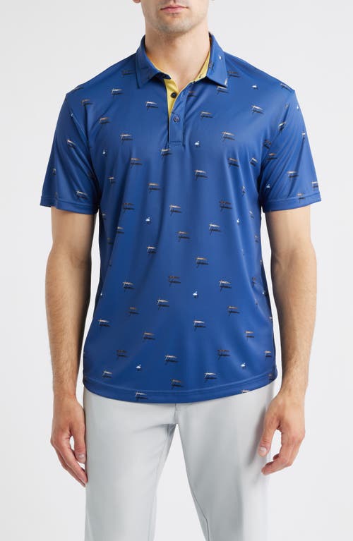Swannies Pier Swimmer Print Performance Golf Polo In Blue