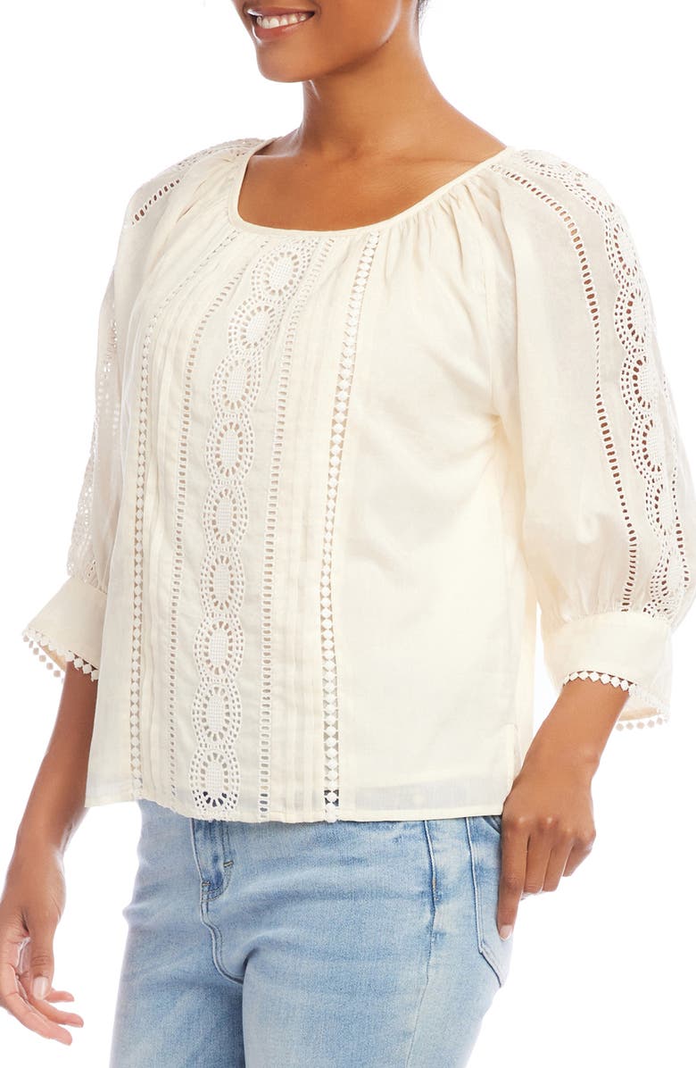 Karen Kane Openwork Detail Top, Alternate, color, Cream