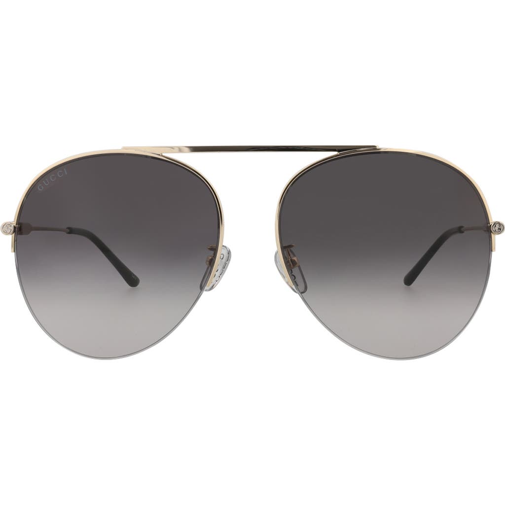 Gucci 61mm Aviator Sunglasses In Gold Gold Grey