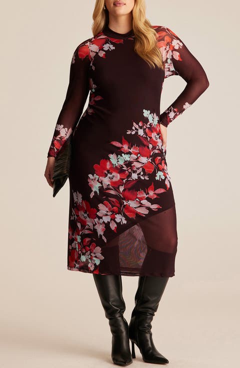 Solene Floral Mesh Midi Dress