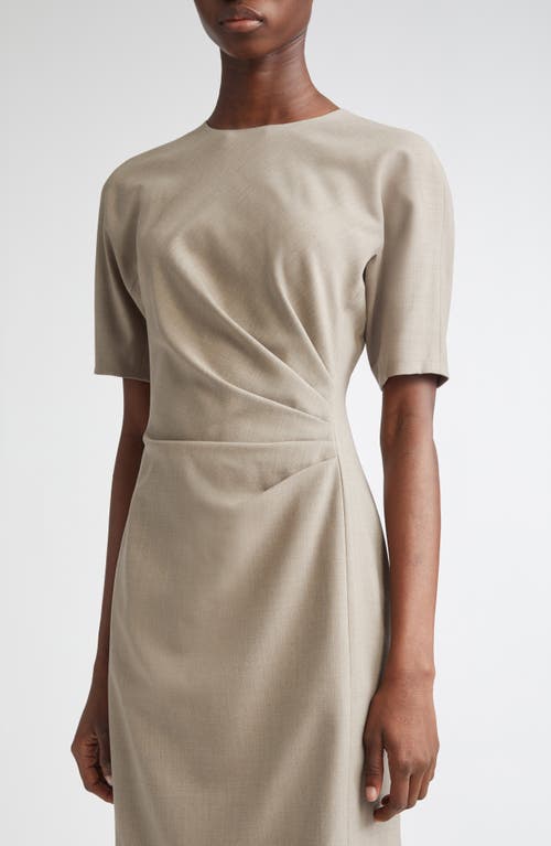 Lafayette 148 New York Short Sleeve Pleated Waist Responsible Stretch Wool Dress In Neutral