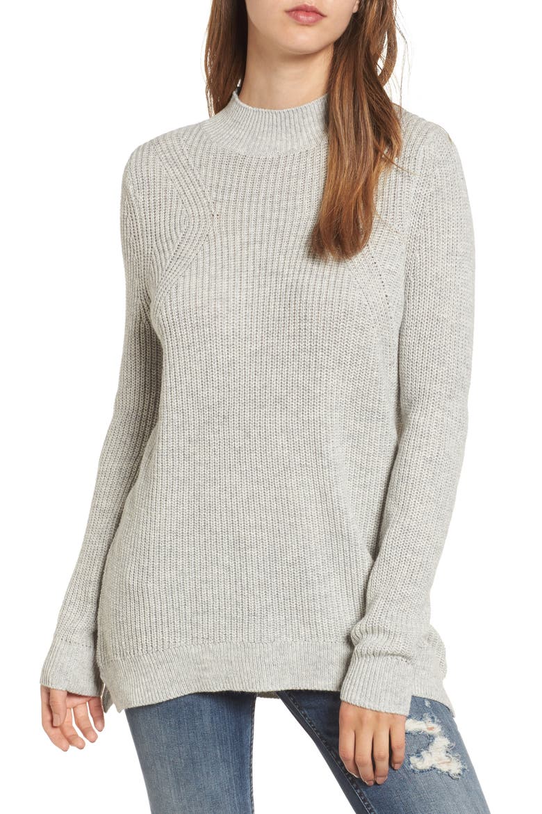 Mock Neck Tunic Sweater, Main, color, GREY PEARL HEATHER