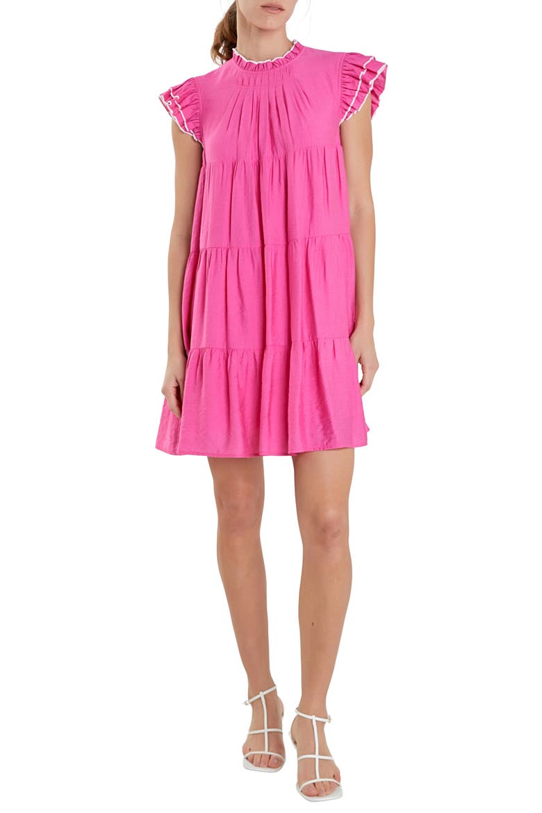 Contrast Merrow Stitch Babydoll Dress, Main, color, PINK