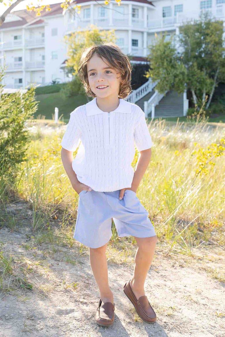 Short Sleeve Polo Cable Sweater, Alternate, color, White