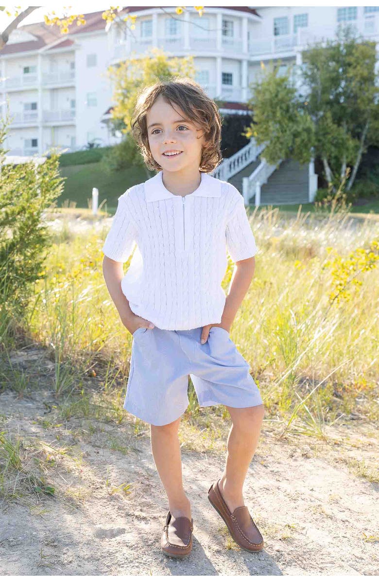 Florence Eiseman Short Sleeve Polo Cable Sweater, Alternate, color, White