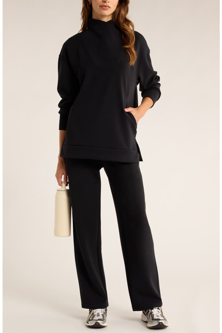 Cozy Scuba Knit High Waist Straight Leg Pants, Alternate, color, BLACK